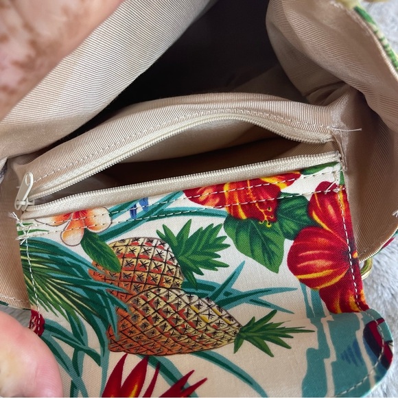 Vintage Tidy Tropical Print Tote Bag with Bamboo Handles Made In The USA - Picture 11 of 16